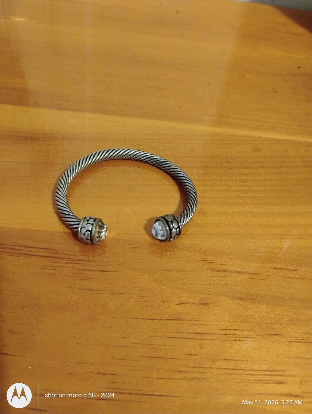 Silver Twisted Bangle with Blue Accents